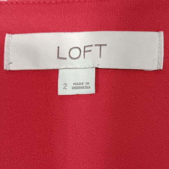 Loft Red Wrap Dress With White Floral Pattern Size 2 Short Sleeve Rayon Blend - Picture 8 of 8